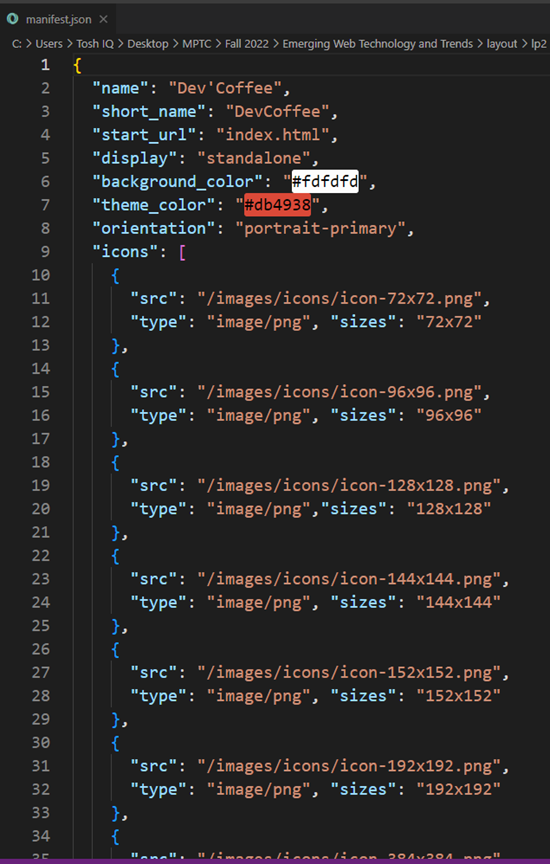 Web App Manifest Code